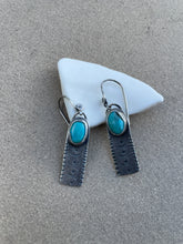 Load image into Gallery viewer, Sterling Silver Turquoise Dangle Stamped Earrings
