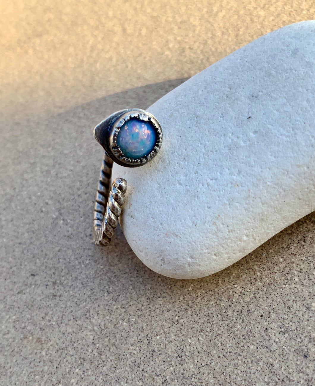 Custom Sterling Silver Twisted Wire w/ Opal Ring