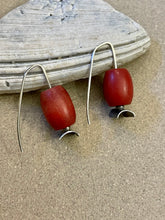 Load image into Gallery viewer, Antique African Red Glass Bead &amp; Sterling Silver Earrings
