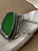 Load image into Gallery viewer, Stamped Sterling Silver w/ Emerald Green Found Sea Glass Pendant w/ Chain
