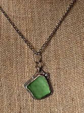 Load image into Gallery viewer, Sterling Silver with Emerald Green Found Sea Glass Stingray Pendant Chain Necklace
