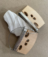 Load image into Gallery viewer, Sterling Silver &amp; Wood Violin Bridge Hoop Earrings
