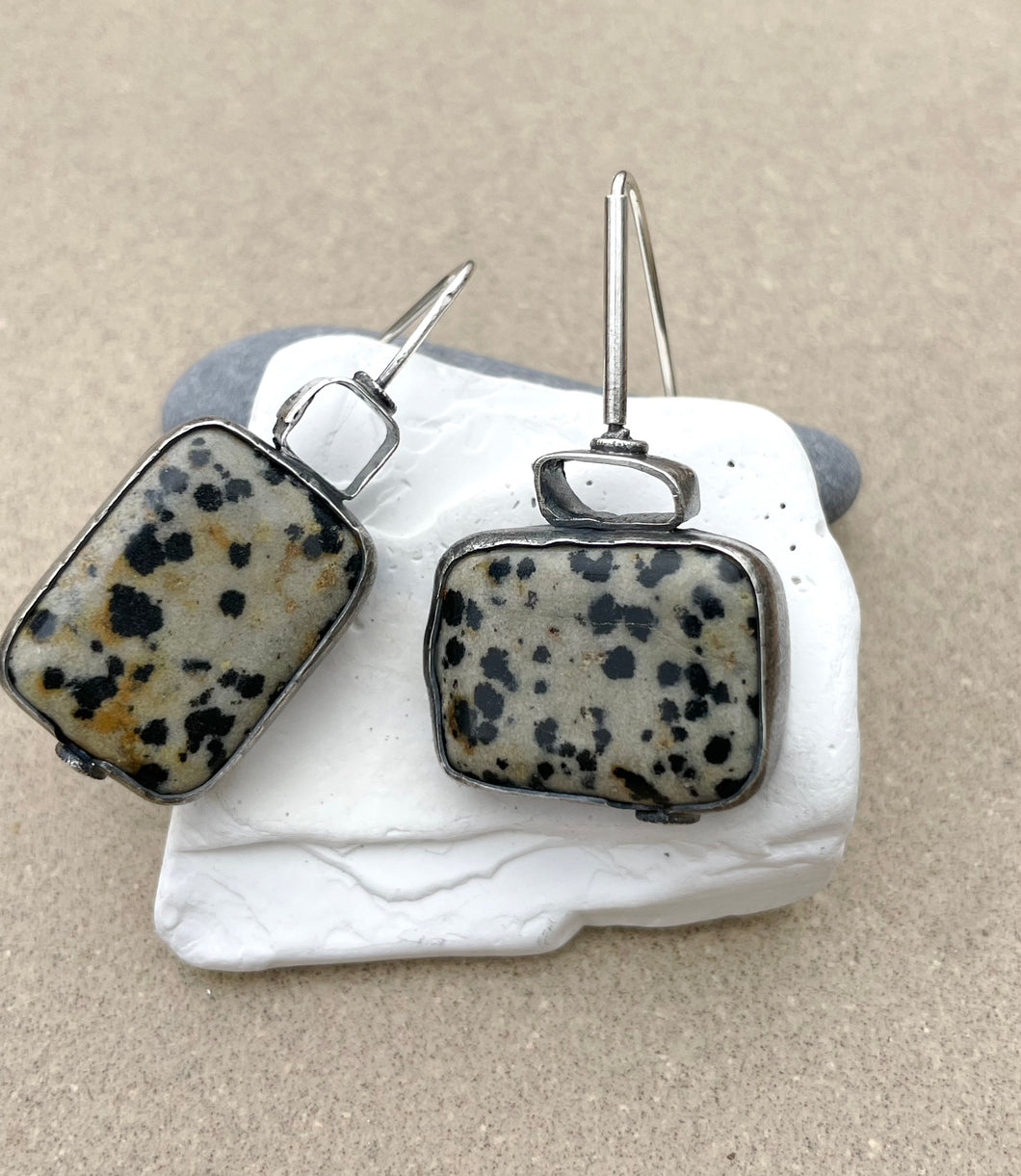 Sterling Silver Square Dalmatian Jasper Earrings