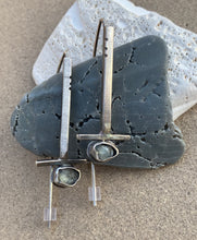 Load image into Gallery viewer, Sterling Silver Bar w/Organic Set Blue Tourmaline Earrings
