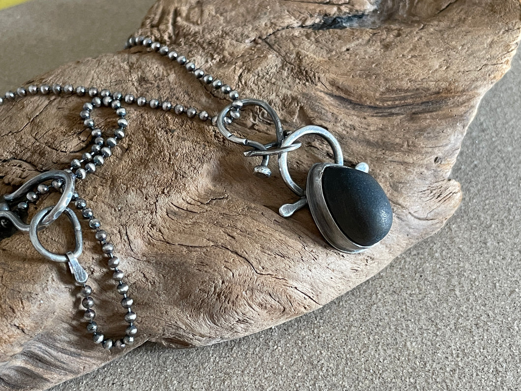 Sterling Silver w/ Found Black Rock Sterling Bead Chain