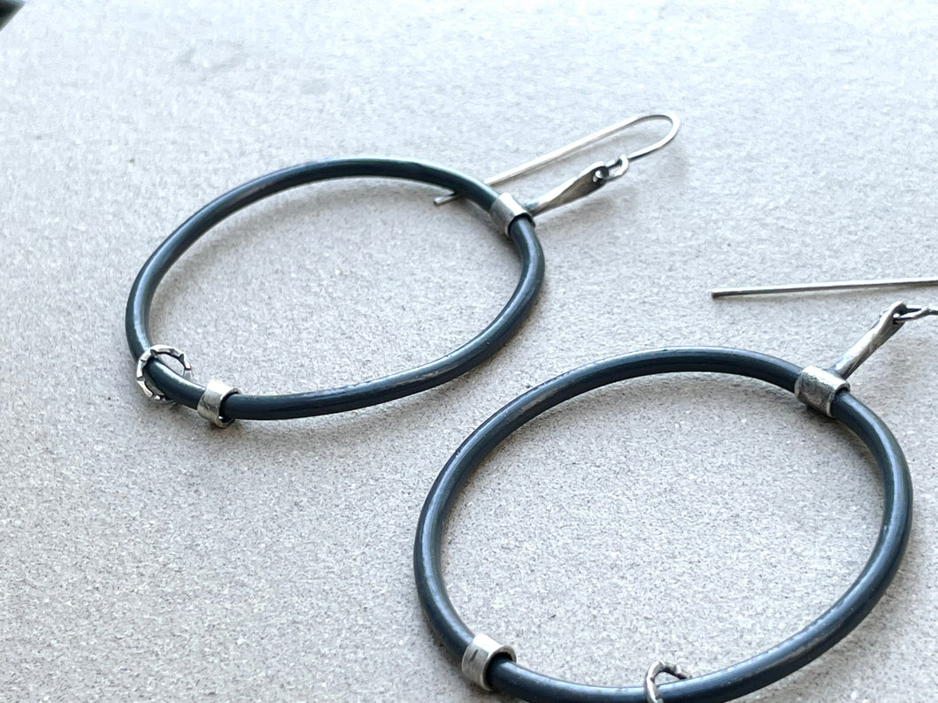 Repurposed Grey Electrical Wire Sterling Silver Dangle Earrings