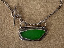 Load image into Gallery viewer, Stamped Sterling Silver w/ Emerald Green Found Sea Glass Pendant w/ Chain

