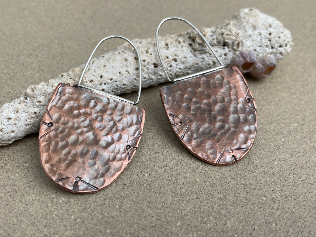 Hammered Copper & Sterling Hoop Earrings