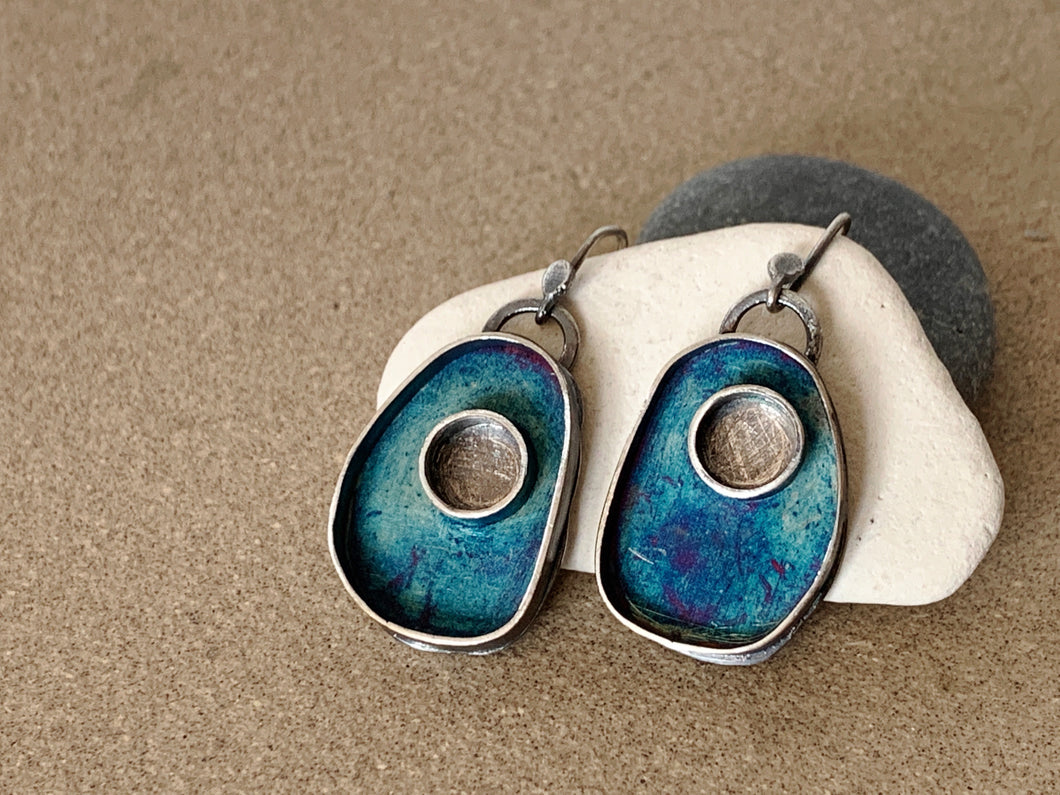 Sterling Silver Organic Form Circle in Oval Patina Earrings