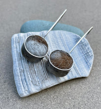 Load image into Gallery viewer, Sterling Silver Round Shadow Box Alpaca Earrings
