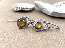 Load image into Gallery viewer, Sterling Silver w/ Round Rose Cut Citrine Dangle Earrings
